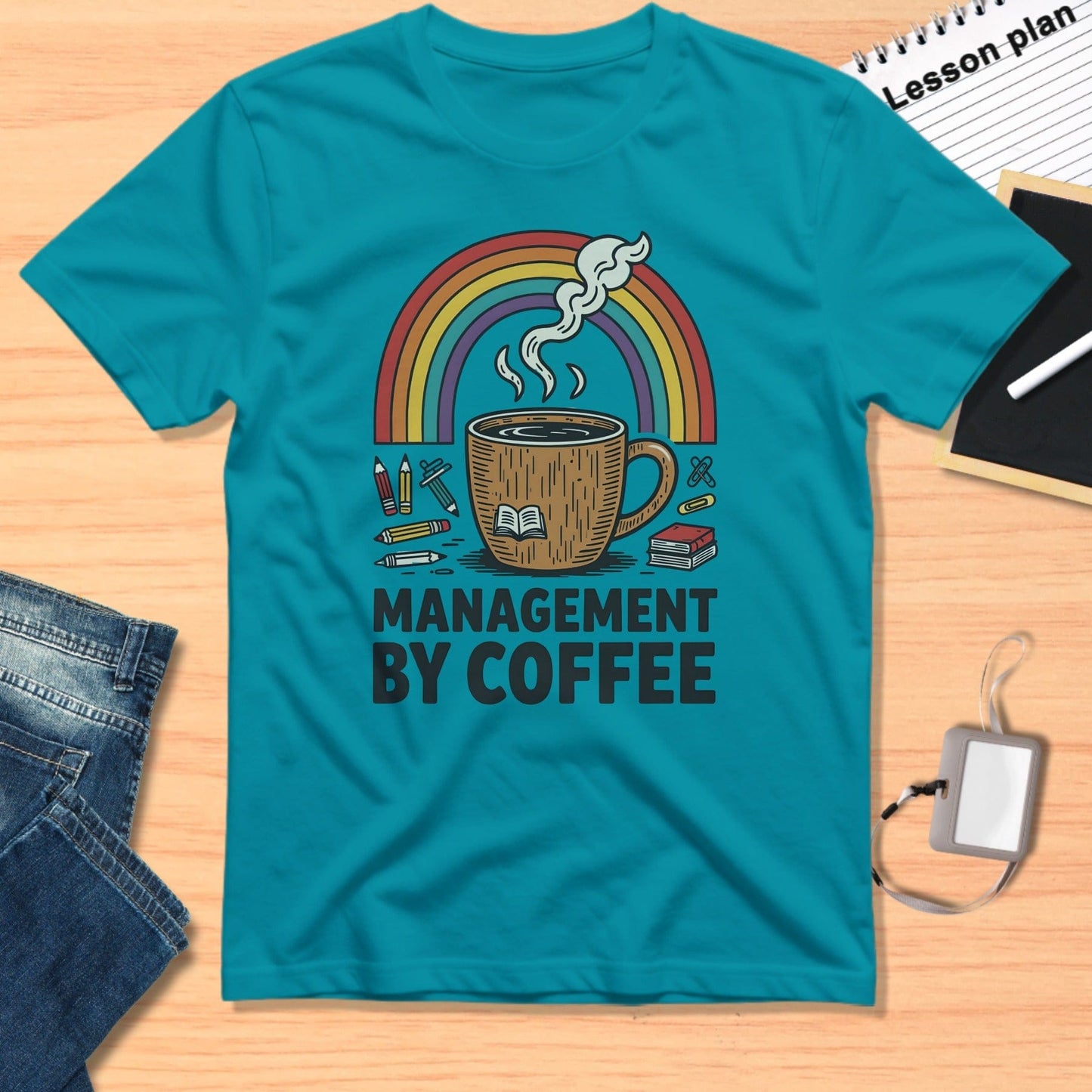 Management By Coffee Colorful Rainbow Tee