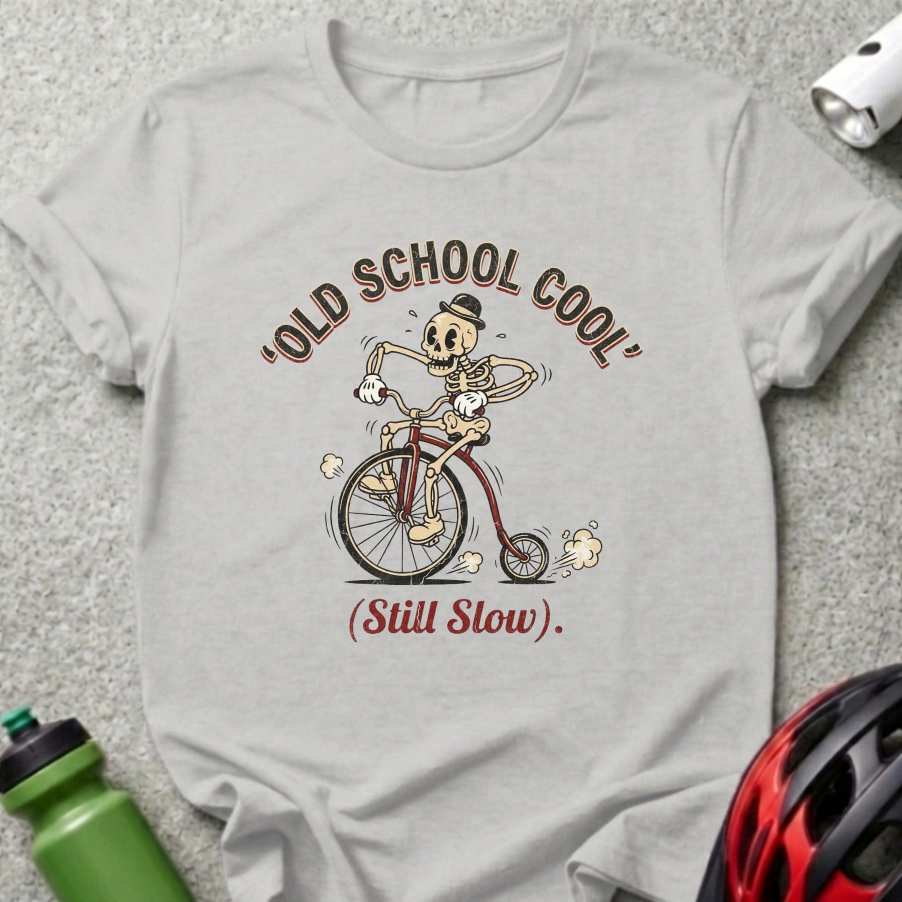 Old School Cool Still Slow Skeleton Riding Bicycle Shirt