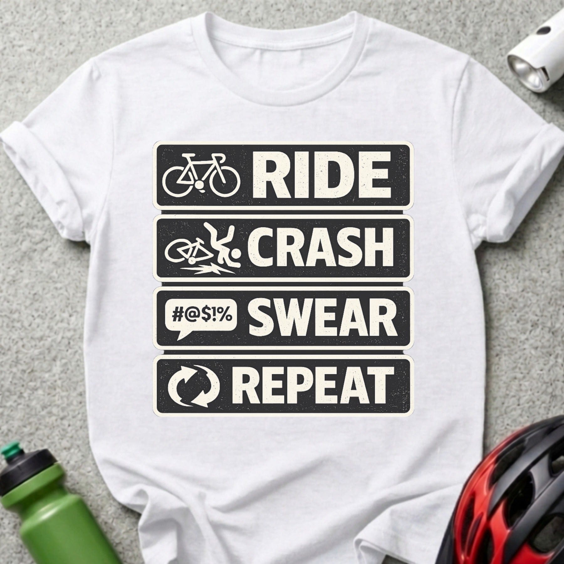 Ride Crash Swear Repeat Biking Quote T-Shirt