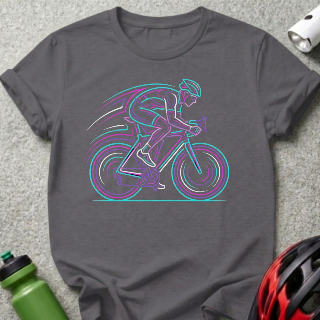 Neon Cyclist Graphic Grey Tee Shirt Fitness Apparel