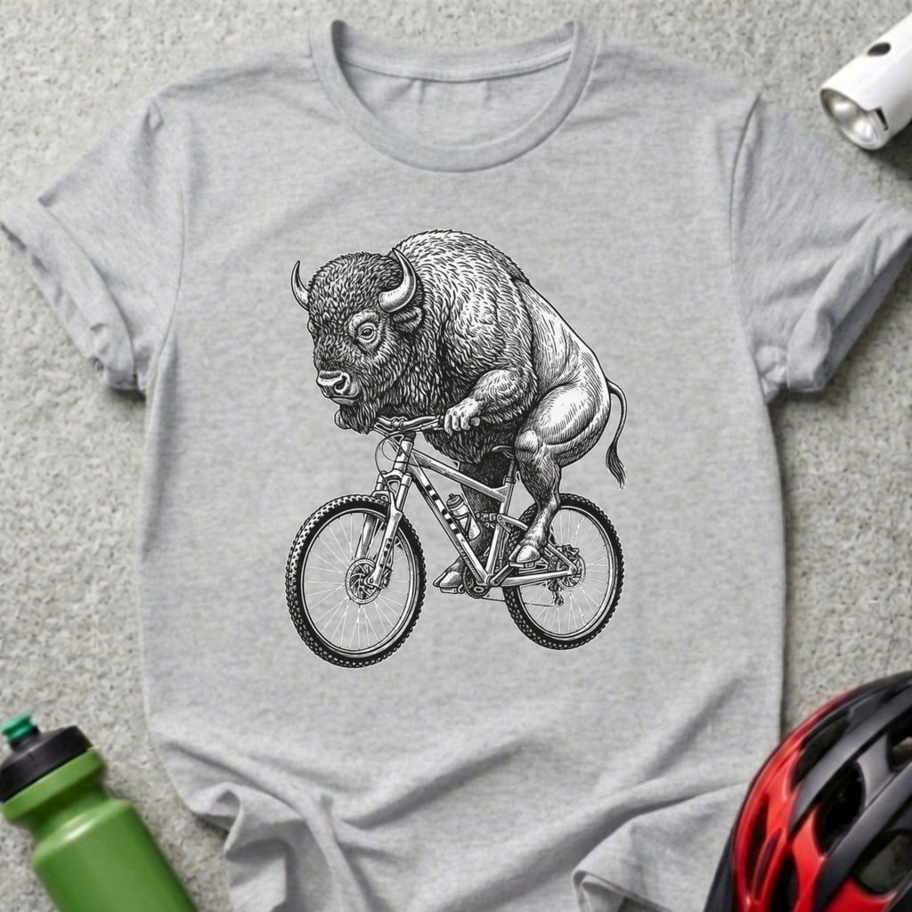 Bison Riding Bicycle Graphic Printed T-Shirt product