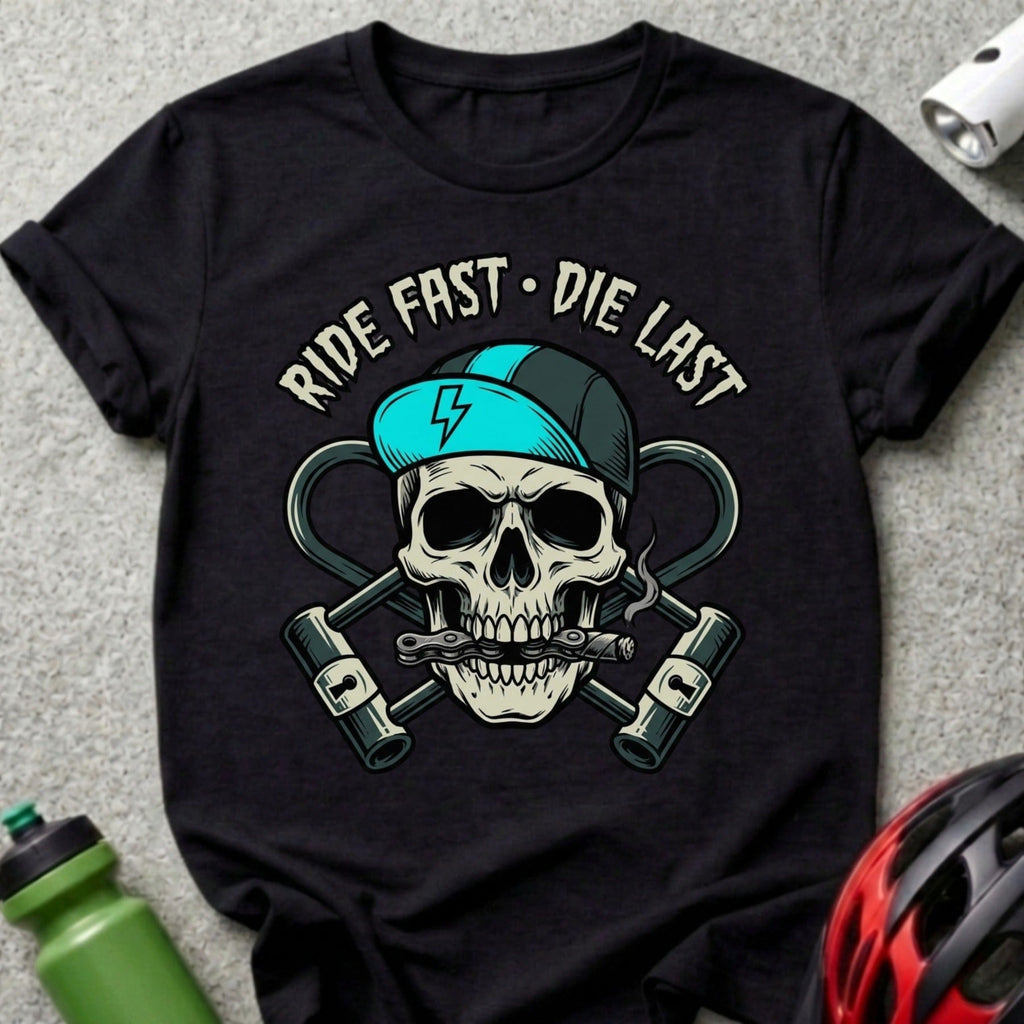 Ride Fast Die Last Skull Biker T-Shirt with Cap Image