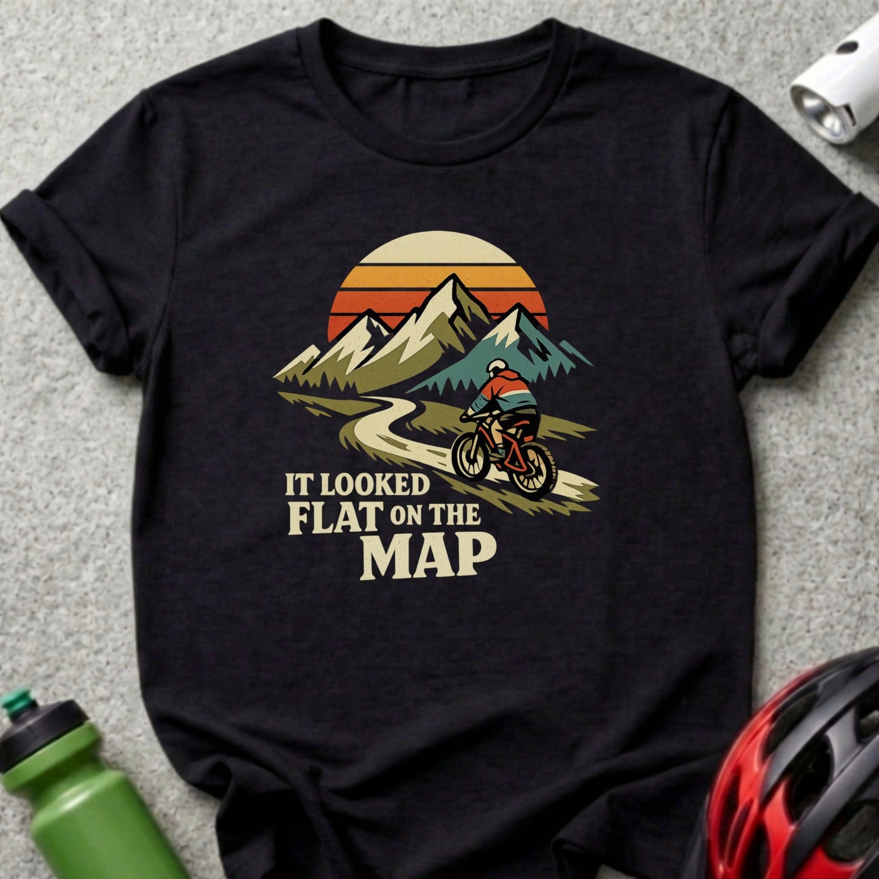 Mountain Biker Adventure Sunset Flat Map Quote T-Shirt product type