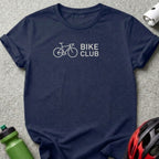 Navy t-shirt with white "BIKE CLUB" text and bicycle graphic.