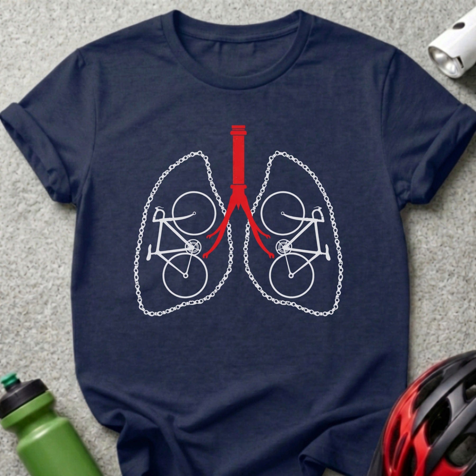 Unique Bicycle Lungs Design Navy Graphic T-shirt