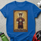 Saint of Segments t-shirt design with cyclist holding phone and heart.