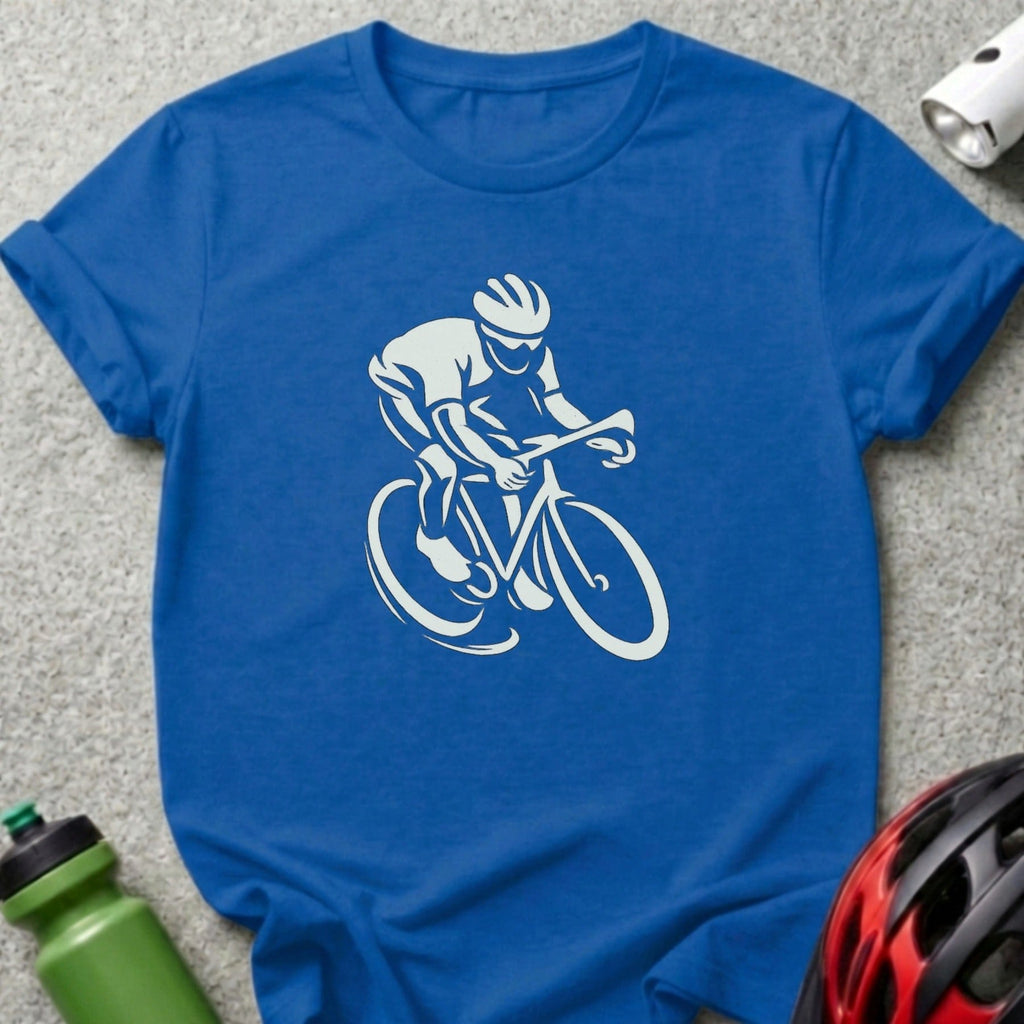 Blue T-Shirt Featuring Cyclist Graphic Design Top