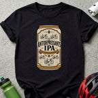 Black t-shirt with "Antidepressants IPA" beer can graphic.