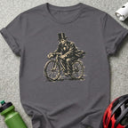 Abraham Lincoln riding a bicycle wearing a top hat, vintage sketch style.