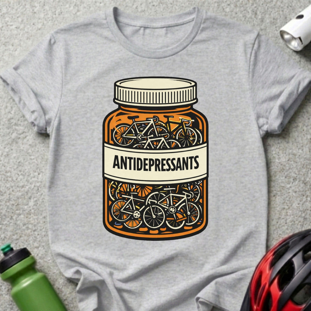Antidepressants Jar Filled with Bicycles Design T-shirt