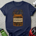 T-shirt with jar of bicycles labeled "ANTIDEPRESSANTS".