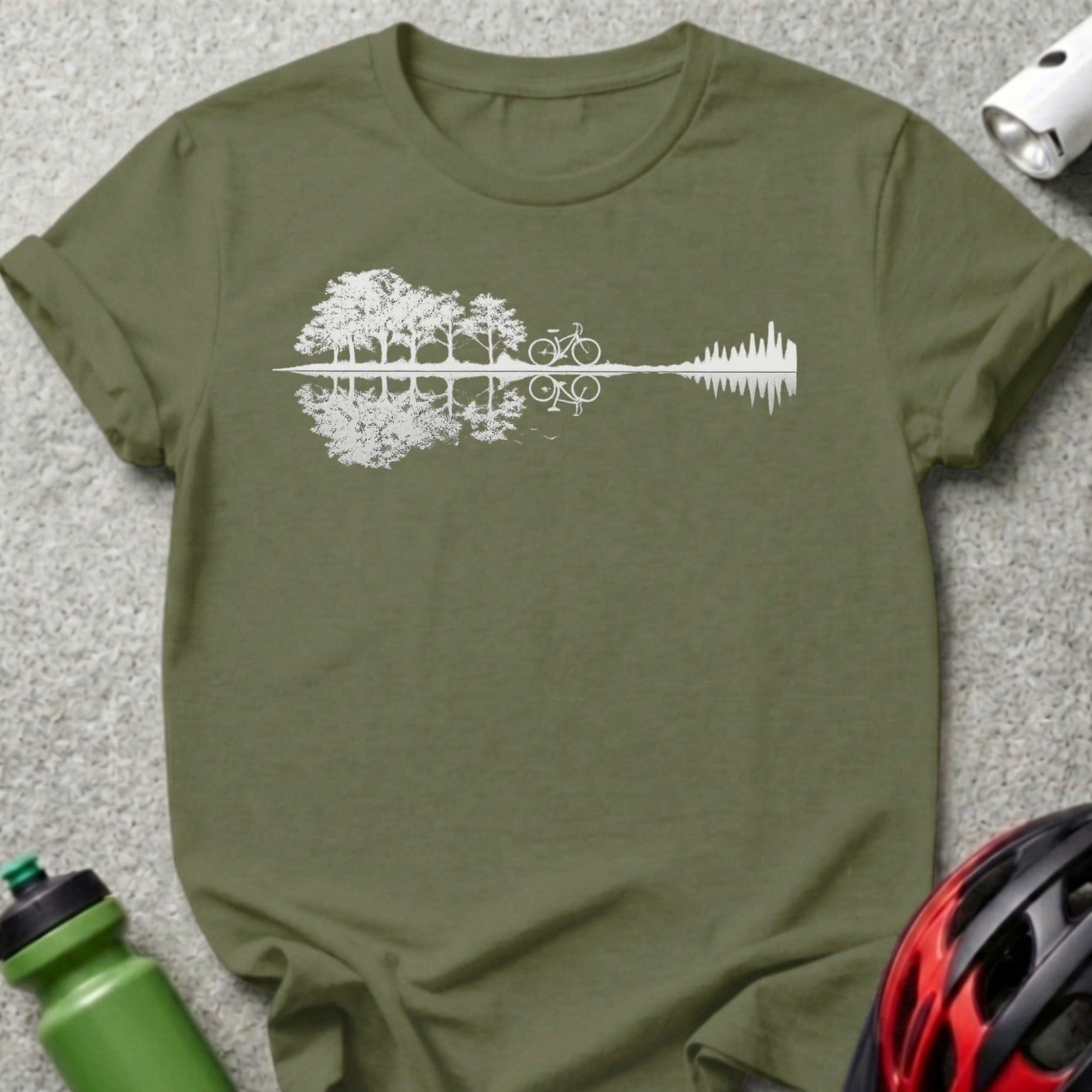 Scenic Landscape Bicycle Design T-shirt for Cycling Enthusiasts