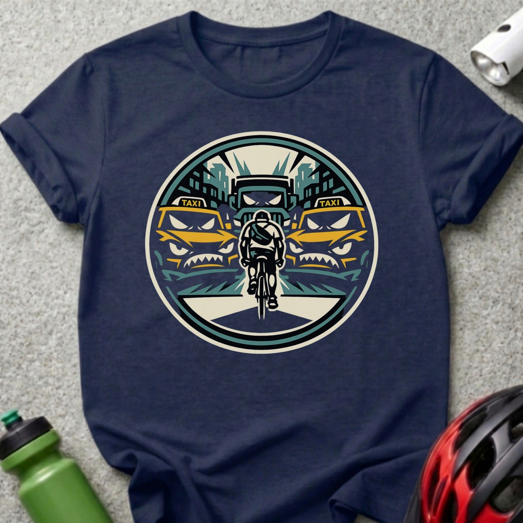 Cyclist in City Traffic Graphic T-Shirt