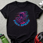 Black t-shirt with "FULL SPEED" cyclist graphic.