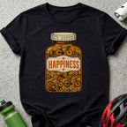 Pill bottle illustration filled with various bicycle designs, labeled "HAPPINESS."