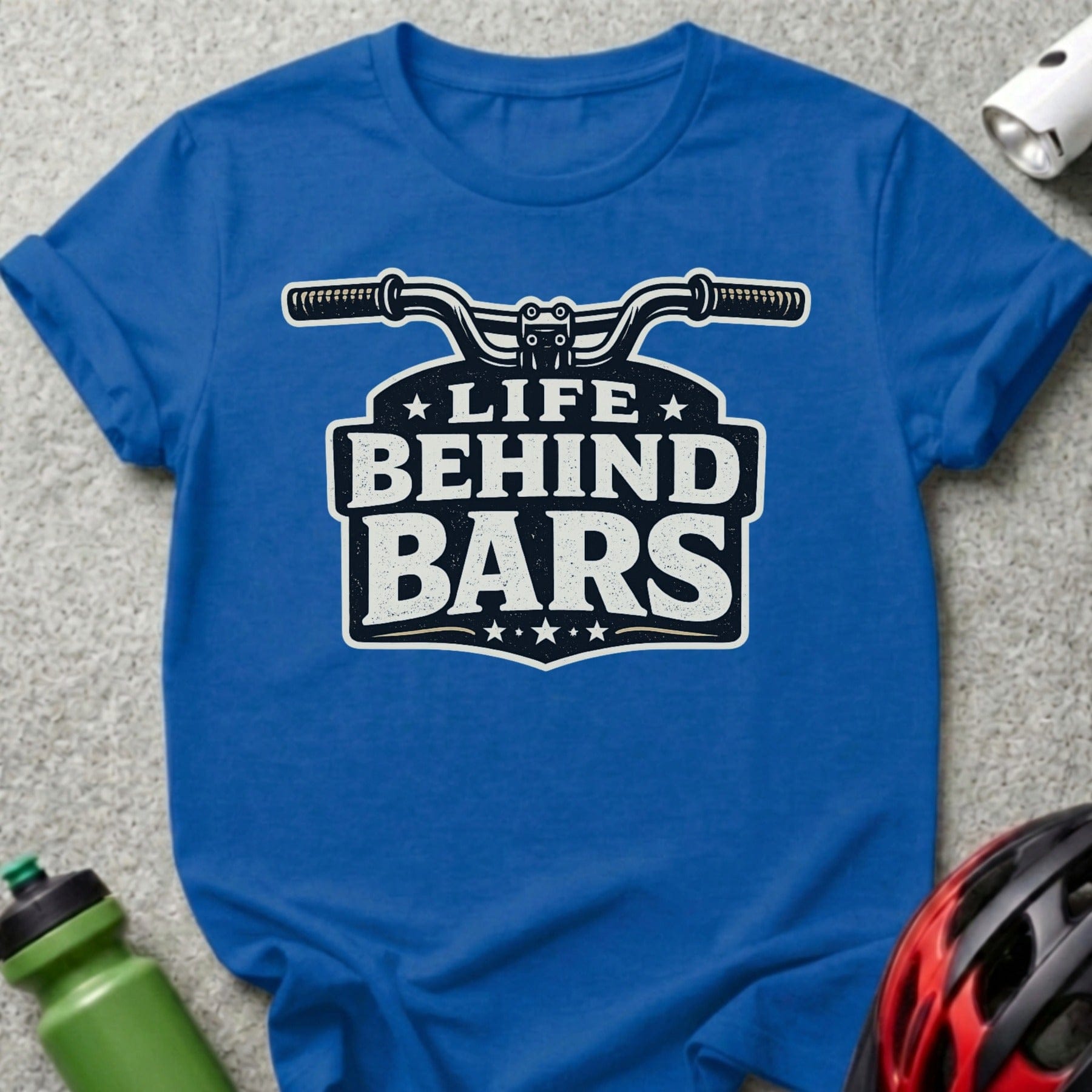 Life Behind Bars Design Blue T-Shirt Perfect for Cyclists