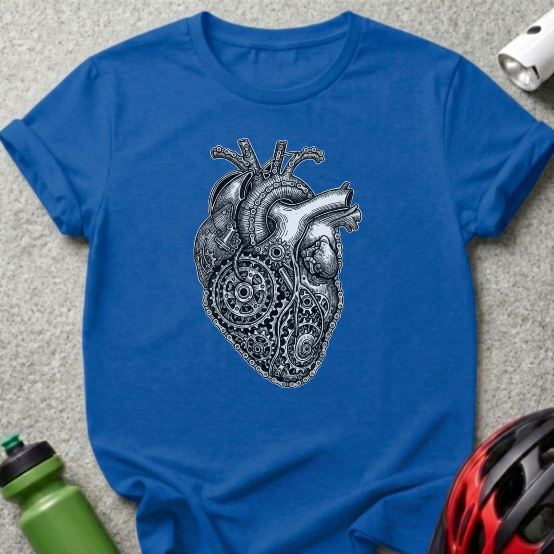 Intricate Mechanical Heart Design Blue T-Shirt