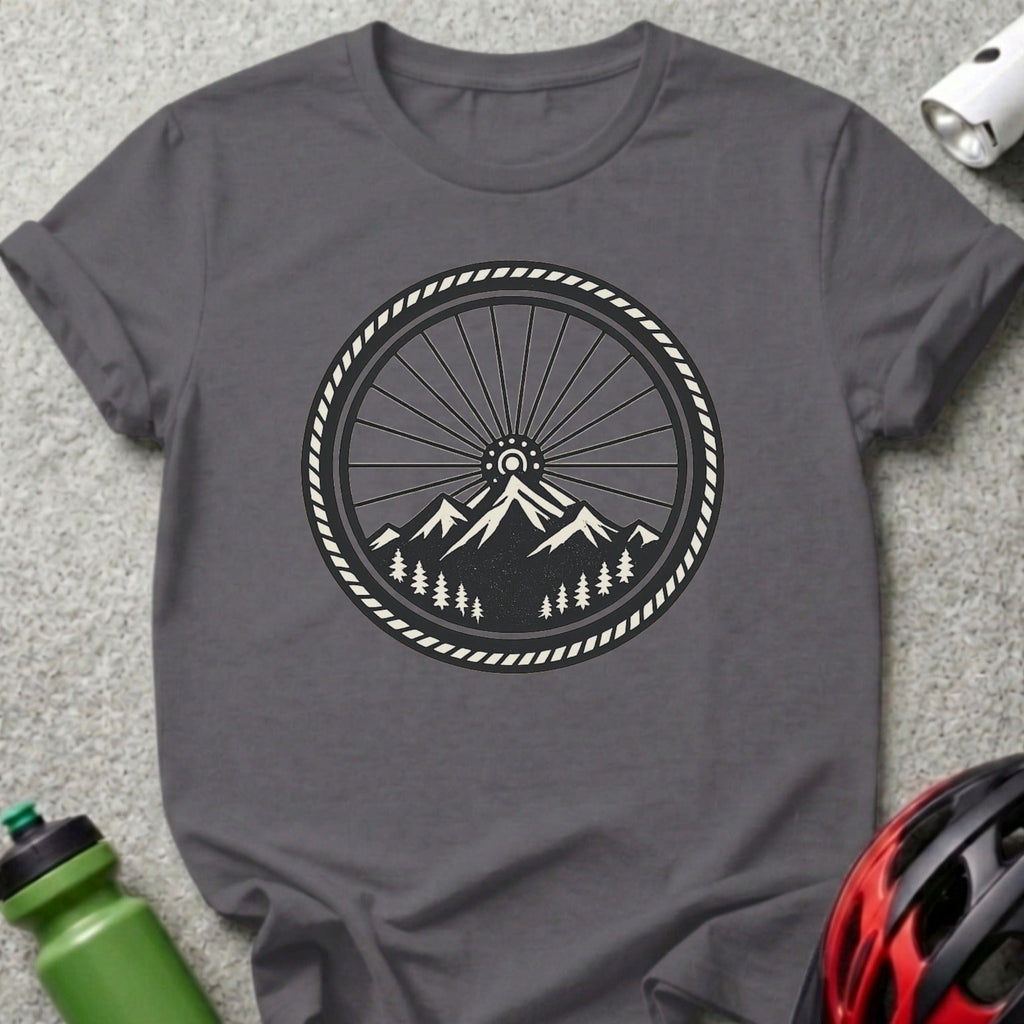 Mountain and Bicycle Wheel Graphic T-Shirt