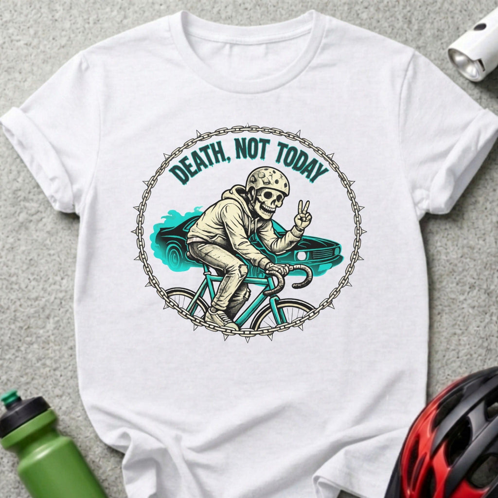 Death Not Today Skeleton on Bike Graphic T-shirt