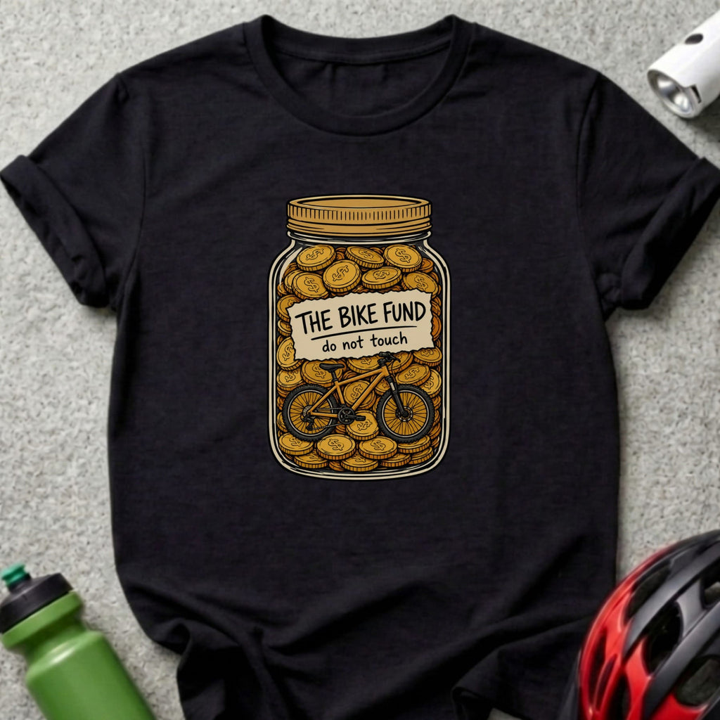 Graphic of a jar filled with coins, a bicycle, and text that reads "The Bike Fund do not touch."