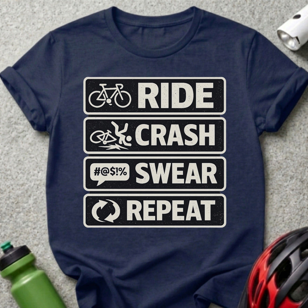 Ride Crash Swear Repeat Cycling Themed T-shirt