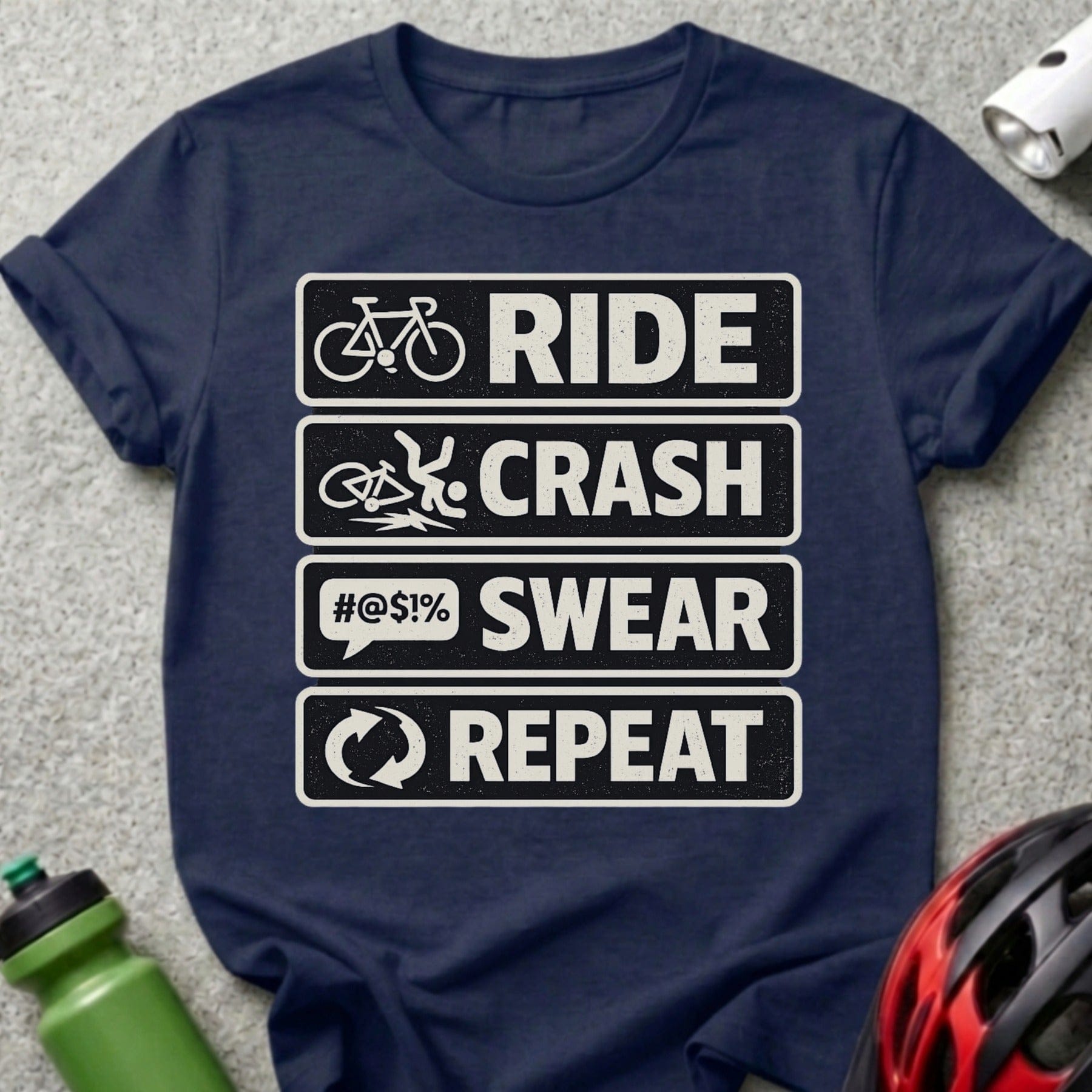 Ride Crash Swear Repeat Cycling Themed T-shirt