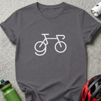 Charcoal grey t-shirt featuring a minimalist white bicycle graphic centered on the chest.