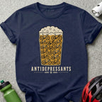 T-shirt with a beer glass filled with bicycles and the text "ANTIDEPRESSANTS".