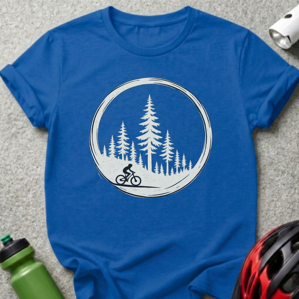Cyclist Among Pine Trees Design T-Shirt