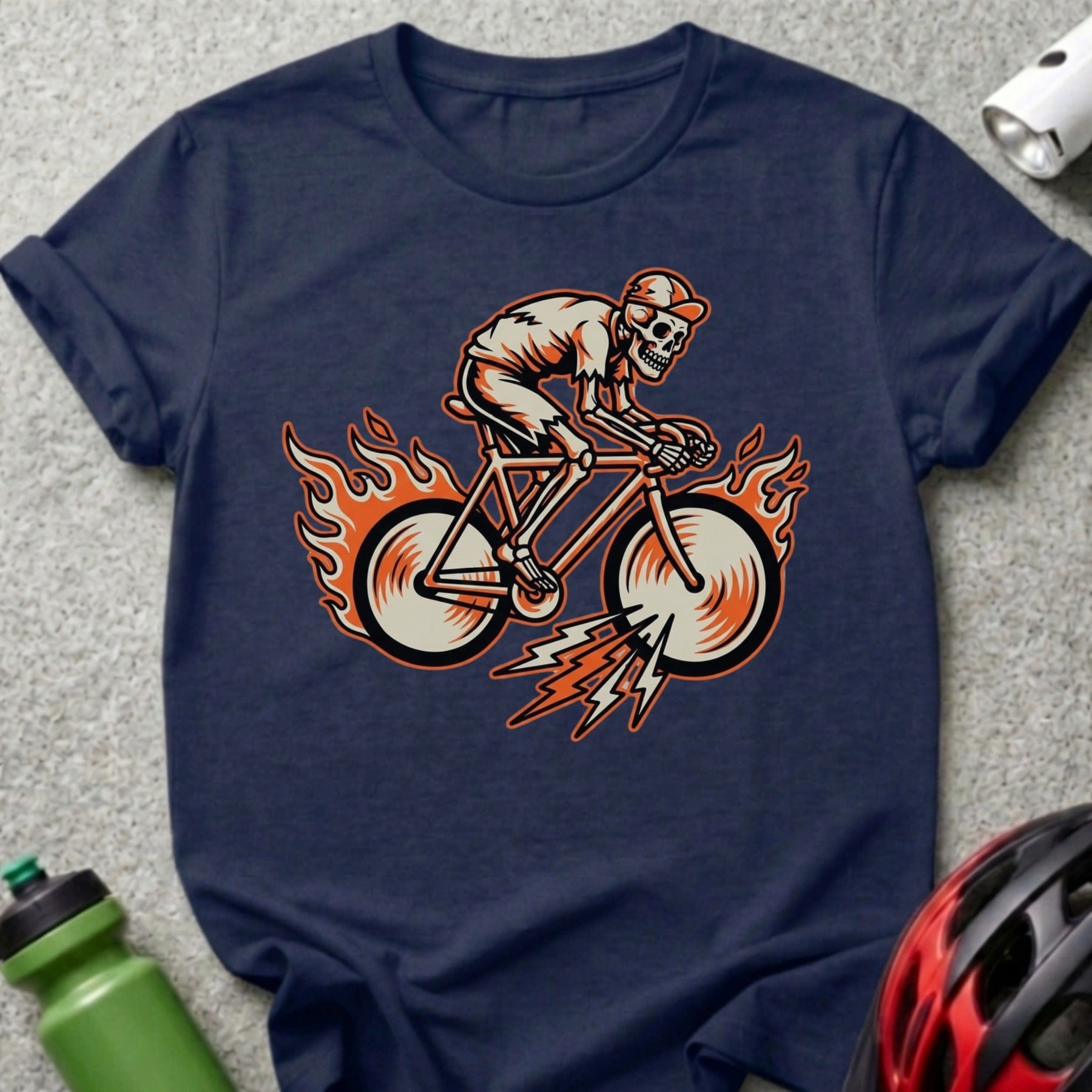 Skeleton Cyclist With Flaming Wheels Graphic Shirt