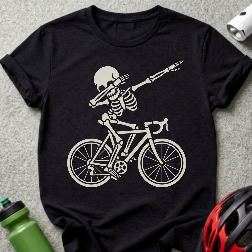 Skeleton Dab on Bicycle Graphic Black T-Shirt