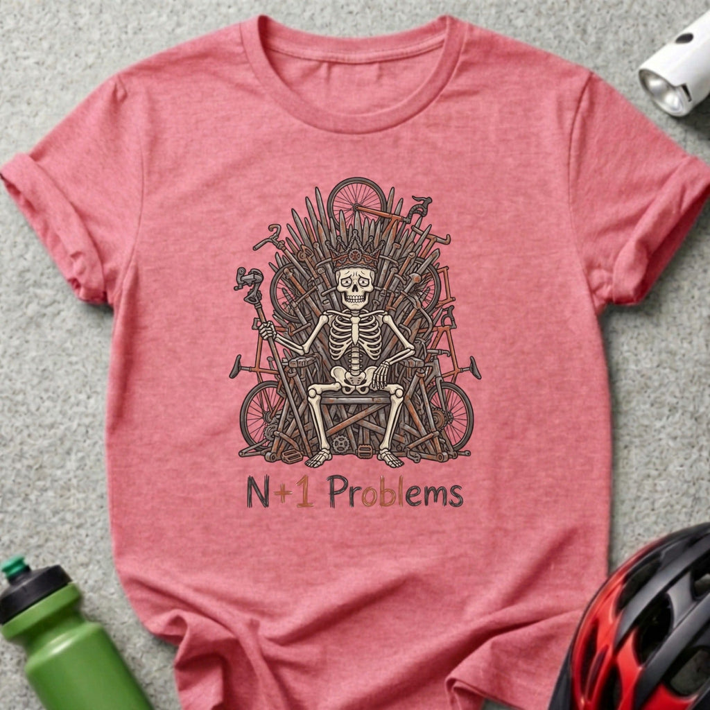 N+1 Problems Skeleton with Bicycle Throne Shirt