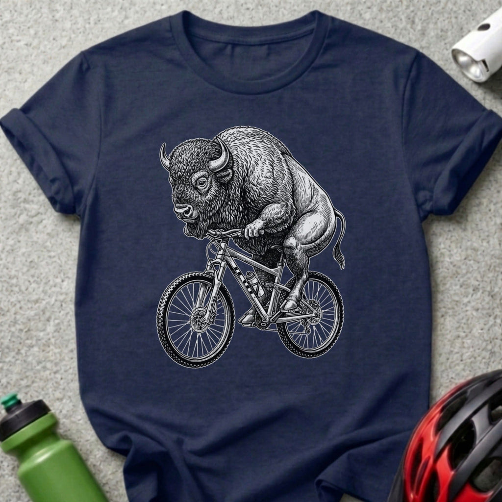 Bison Riding Bicycle Graphic Tee Shirt Cyclist T-Shirt