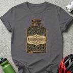 T-shirt with a bottle illustration labeled "ANTIDEPRESSANTS" filled with bicycles.