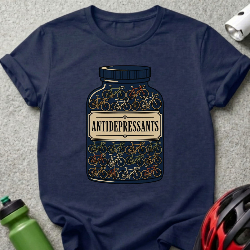 Bottle of bicycles labeled "Antidepressants."