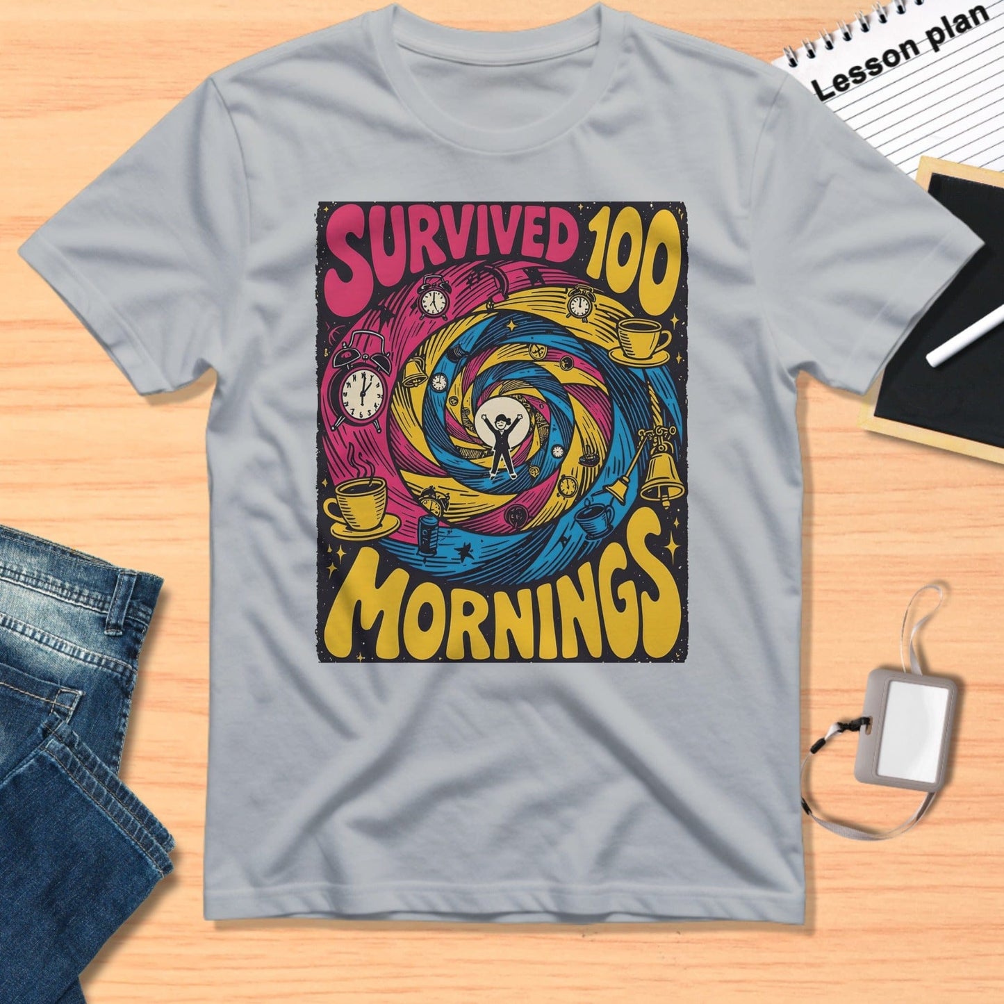 Survived 100 Mornings Unique Graphic Tee-Shirt