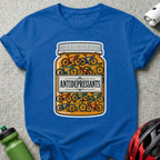 Pill bottle filled with miniature bicycles, labeled "Antidepressants".