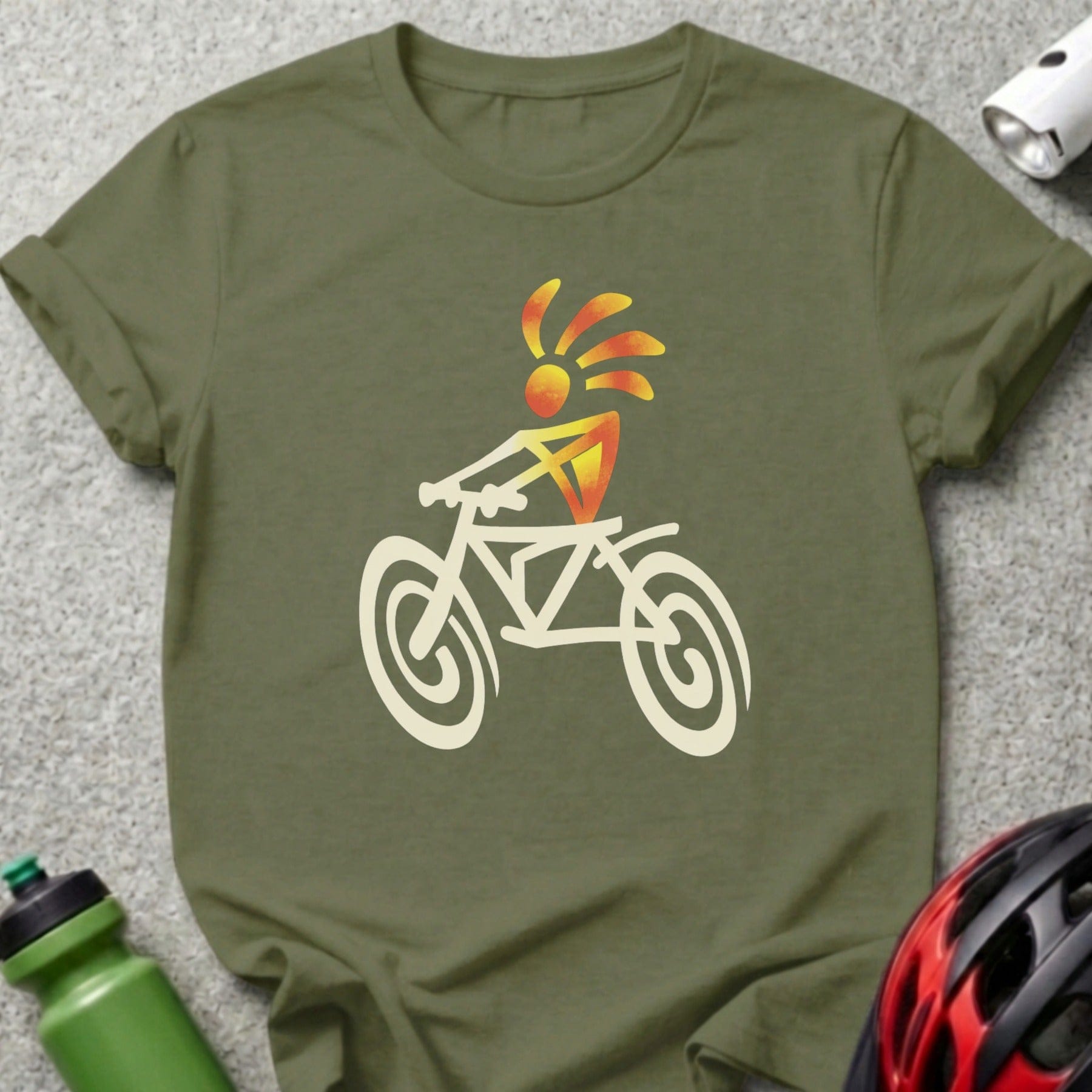 Tribal Biker Design on Green Graphic Tee Shirt