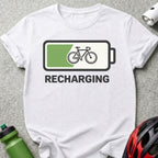 Fun Recharging Bicycle Battery Graphic on White Shirt