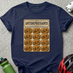 T-shirt design featuring a pill bottle filled with bicycle illustrations.