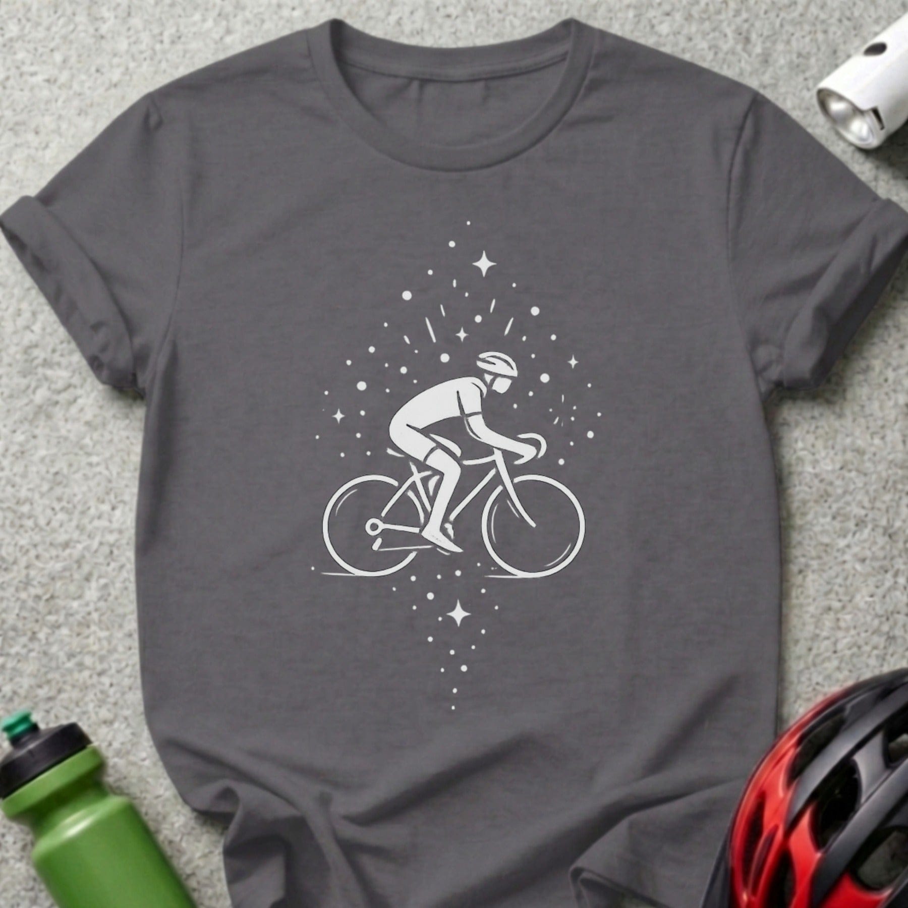 Cyclist Design T-Shirt With Stars and Helmet Graphic