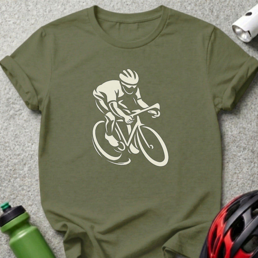 Cyclist Graphic Design on Olive Green T-shirt