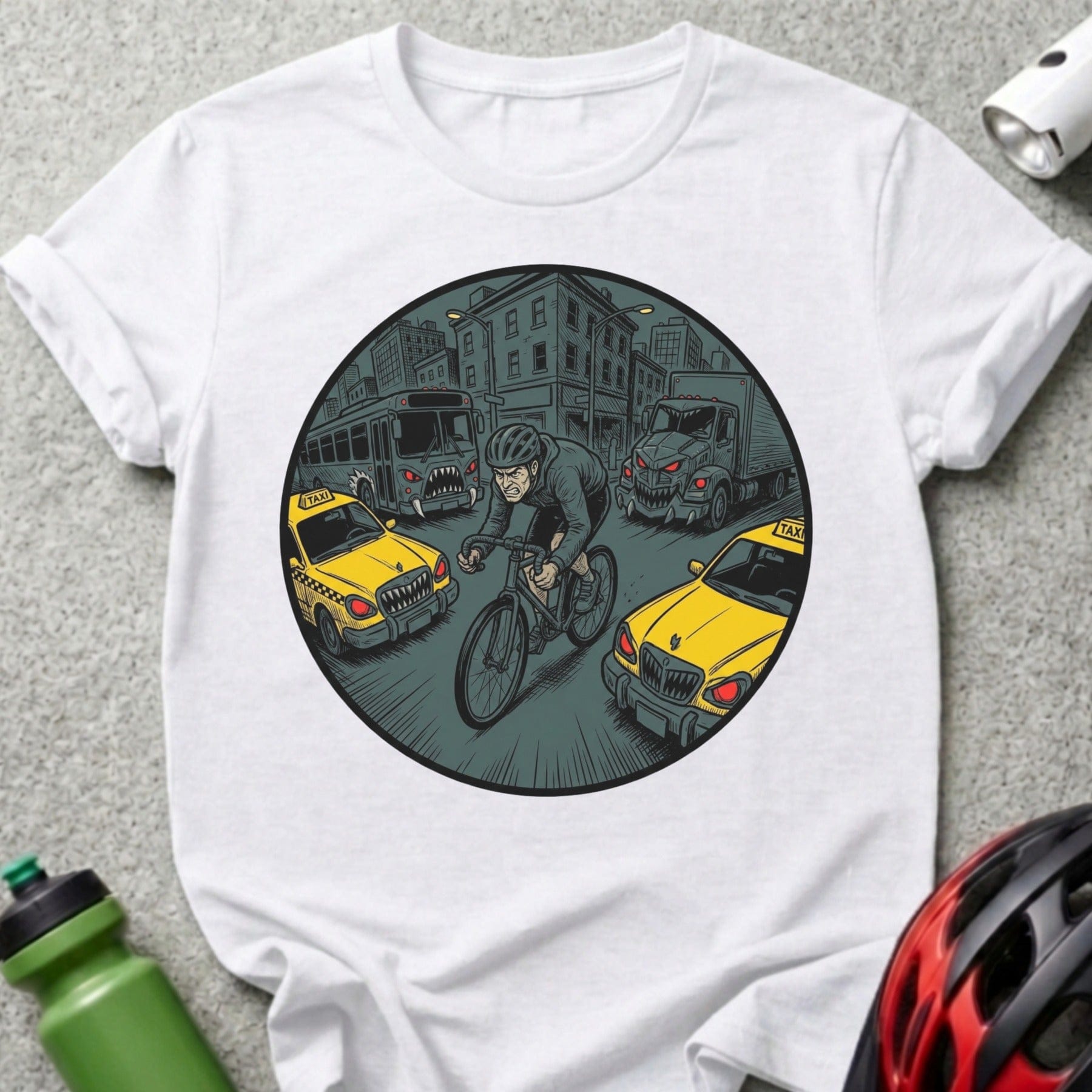 Cyclist Racing Through Busy City Street Graphic Shirt