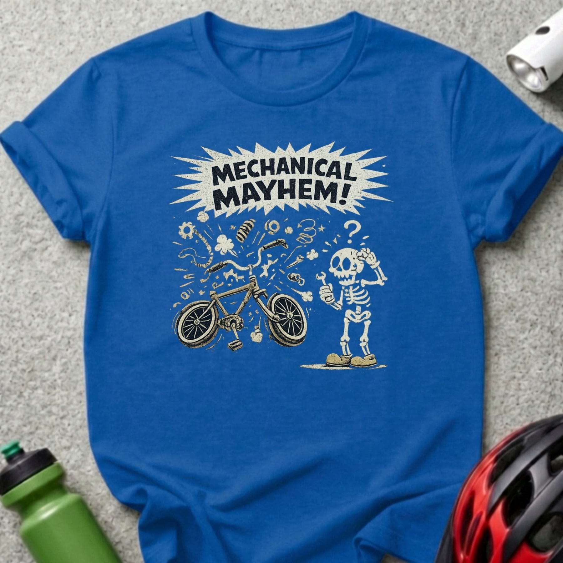 Mechanical Mayhem Skeleton Bicycle Graphic T-shirt