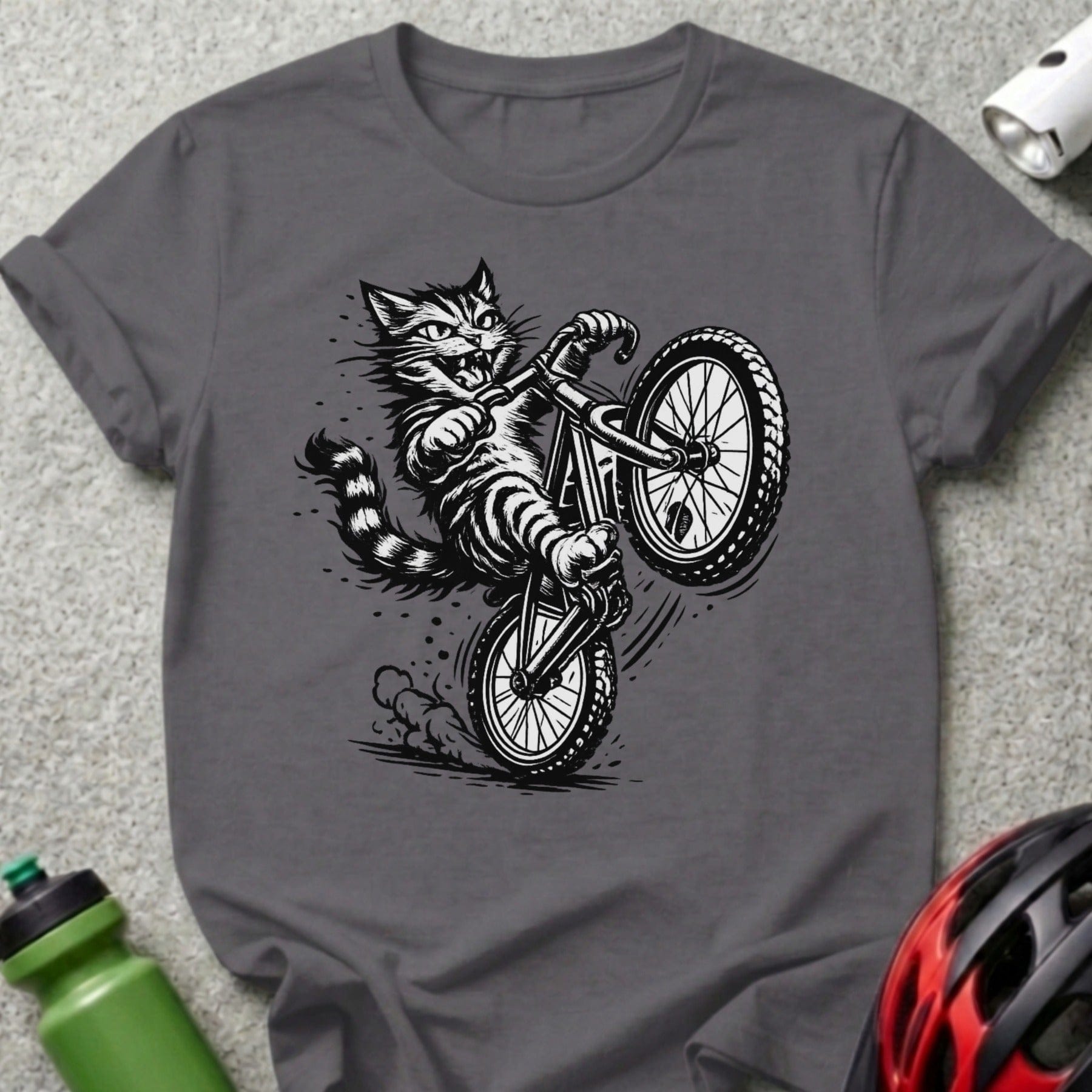 Cat Riding Bicycle Graphic T-Shirt Fun and Unique Design