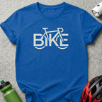 Royal blue t-shirt with "BIKE" text and bicycle graphic.