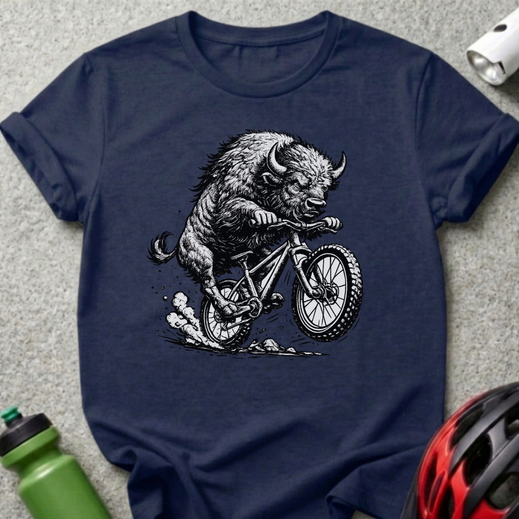 Buffalo Riding Bicycle Graphic Design T-shirt