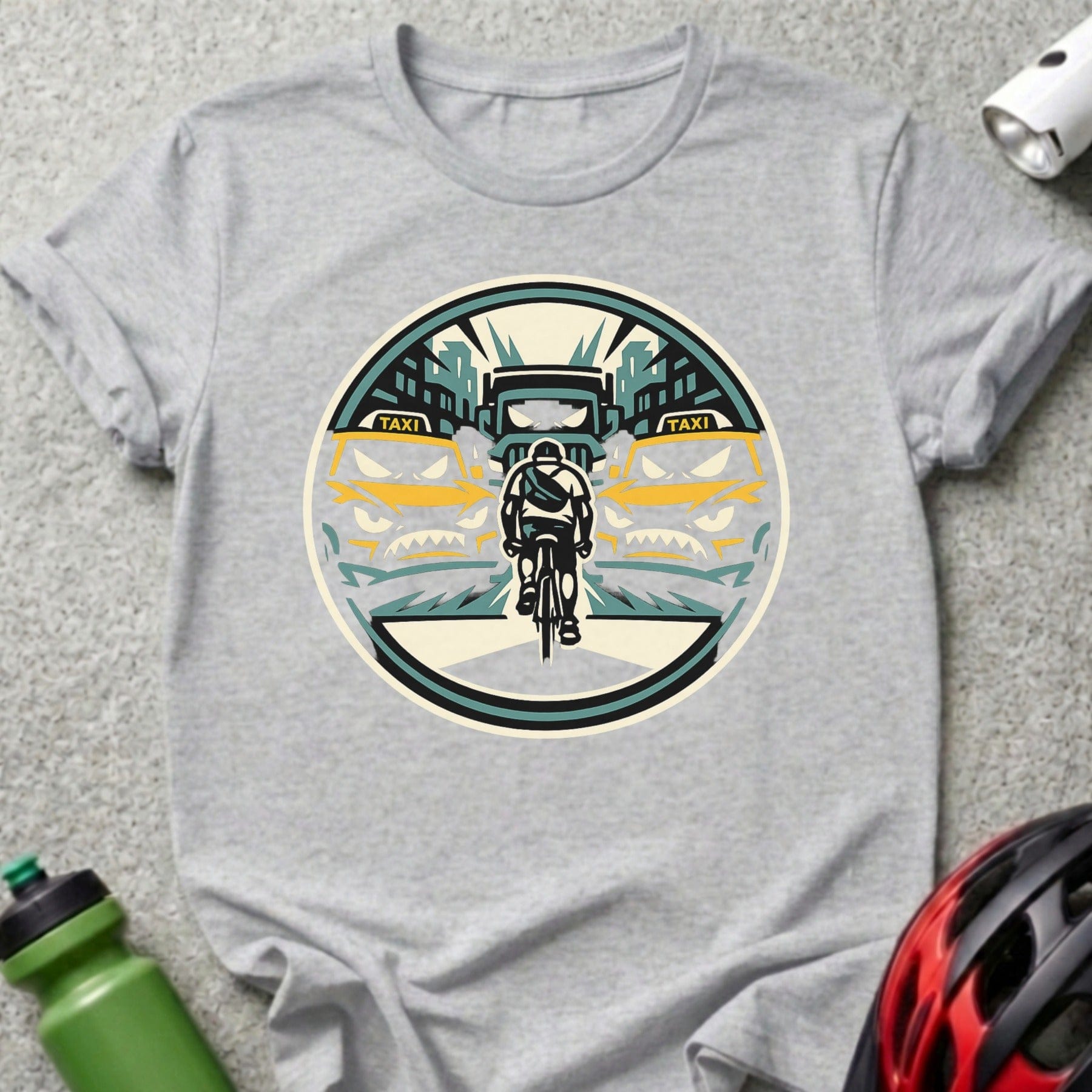 Urban Cyclist in Traffic Illustrated Tee Shirt