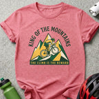 T-shirt with "King of the Mountains" and cyclist graphic.
