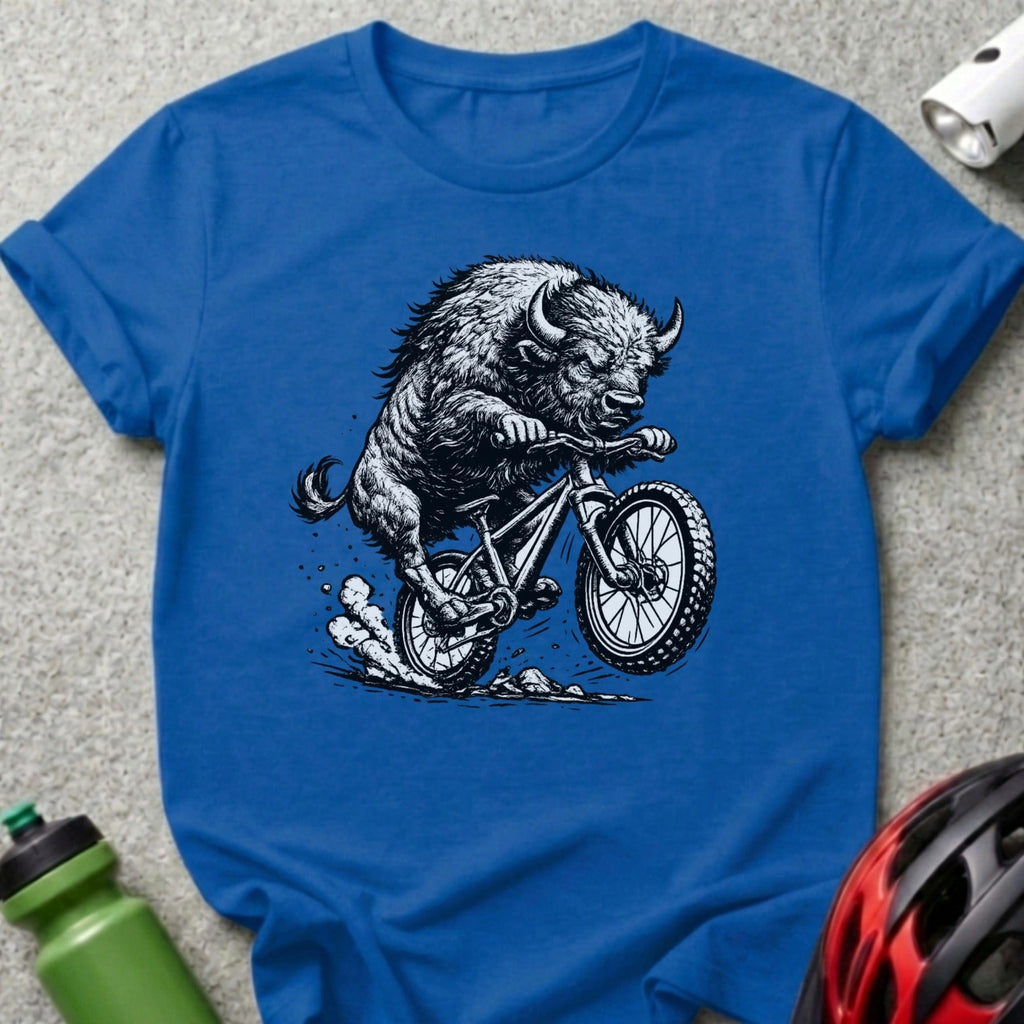 Aggressive Bison Riding Bicycle Graphic T-Shirt